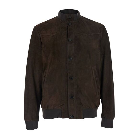 Low Brand Men Suede Bottom Sweater - Brown Leather Jackets For Men